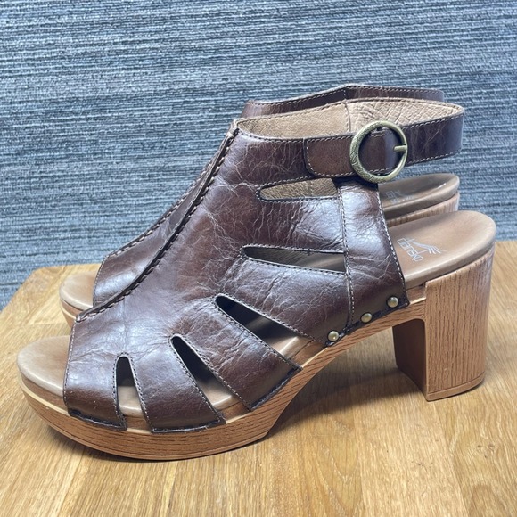 Dansko Demetra Sandals Women US 11.5 EU 42 Brown Leather Cutout Block Heel Clogs main image 7